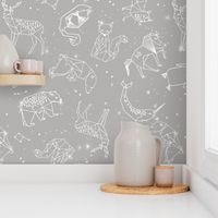 Constellations // geometric animal star nursery light grey