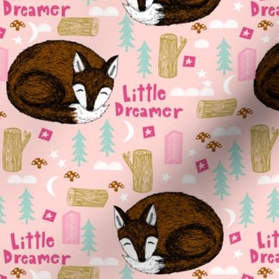 sleeping fox // little dream light pink girls woodland sweet fox camping moon 