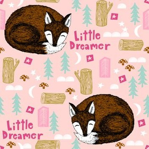 sleeping fox // little dream light pink girls woodland sweet fox camping moon 