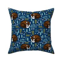 little dreamer // sleeping fox navy blue cute kids camping forest woodland bear cute design