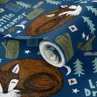 little dreamer // sleeping fox navy blue cute kids camping forest woodland bear cute design