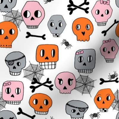 skulls // pink orange halloween spider bones spider webs 