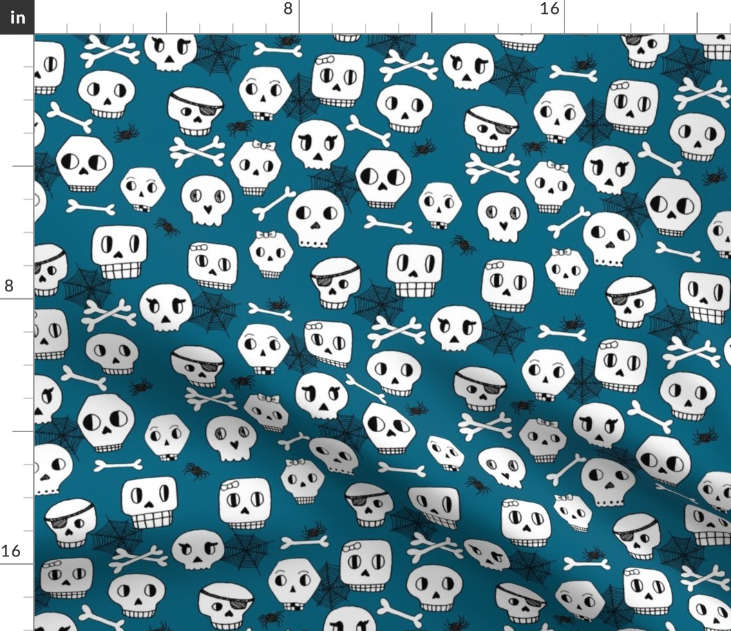 skulls // halloween bones spider spiderweb kids blue boys spiders spooky october autumn halloween