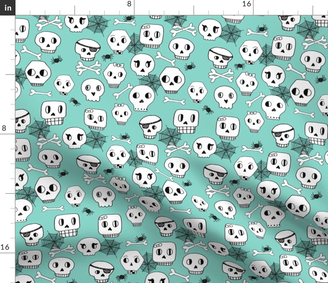 skulls // halloween mint bones spider spiderweb october kids mint skulls 