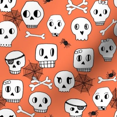 skulls // halloween orange kids bones bone spider spiderwebs kids orange spooky scary 