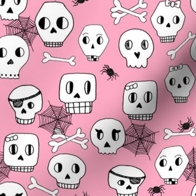 halloween skulls // pink halloween spooky scary kids bones spiders spider web