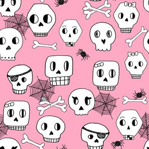 halloween skulls // pink halloween spooky scary kids bones spiders spider web