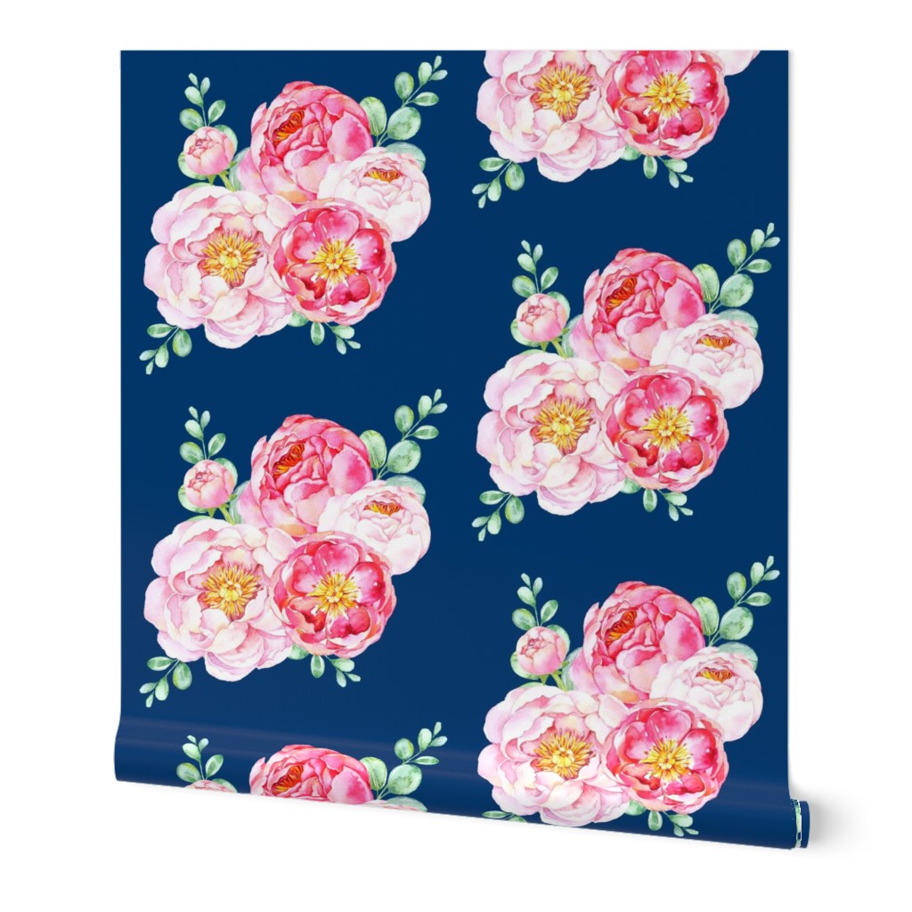 Peonies in Bloom - Dark Blue