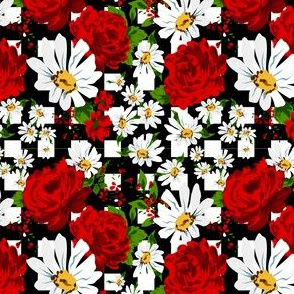 Red roses pattern with chamomiles