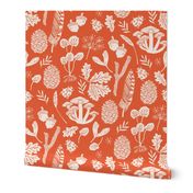 nature walk // linocut orange oak l eaves pinecones kids baby fall autumn