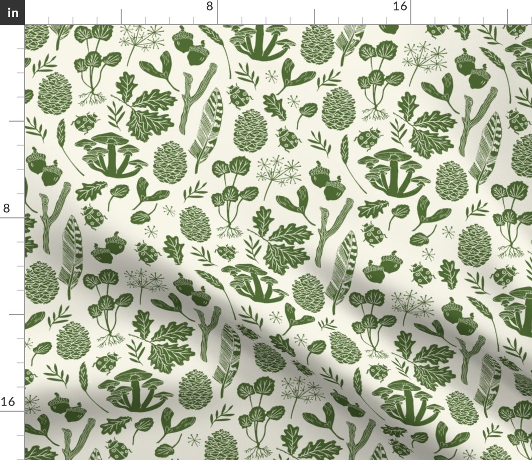 Spoonflower Fabric - Nature Walk Block Print Mushroom Leaves Fall Autumn Outdoors Printed on Petal Signature Cotton Fabric by The Yard - Sewing