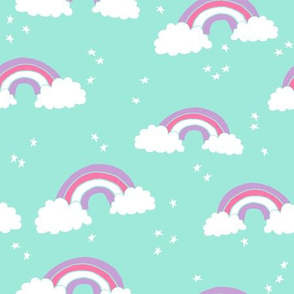 rainbow // bright mint purple pink sweet pastel girly cute rainbows and clouds