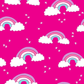 rainbow // rainbows bright pink cute girls clouds purple pink stars sky