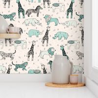 jungle // cream and mint kids grey safari animals jungle giraffe lion rhinos