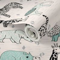 jungle // cream and mint kids grey safari animals jungle giraffe lion rhinos