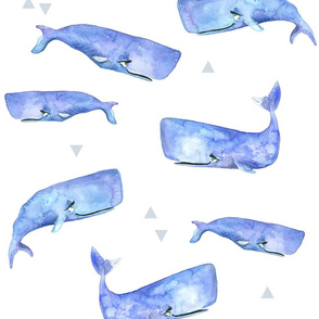 Purple Watercolor Whales - Larger Size with added Triangles