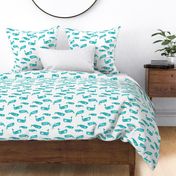 Teal Watercolor Whales on White