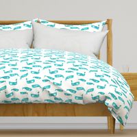 Teal Watercolor Whales on White