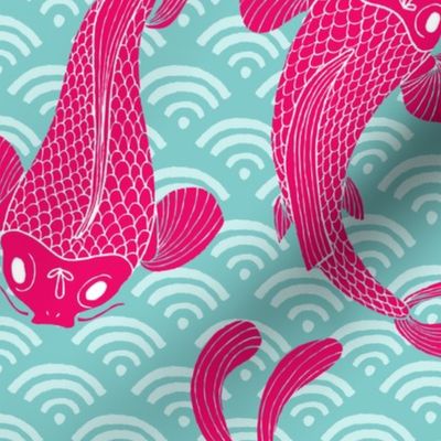 Koi-mono in hot pink on blue