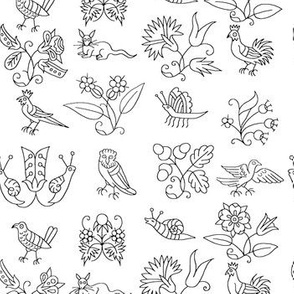 Elizabethan Blackwork Flowers, Birds, and Bugs