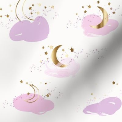 Stars moons pink lavender and gold