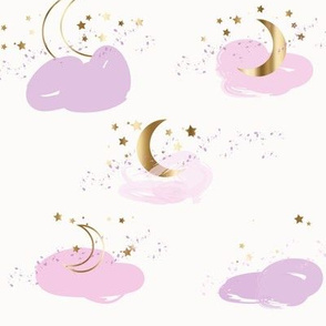 Stars moons pink lavender and gold