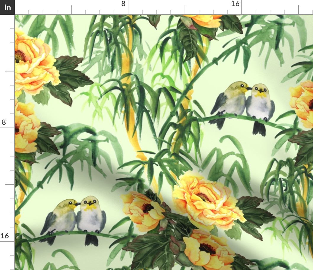 Birds, Yellow Pions and Bamboo