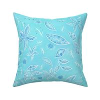 Light blue flowers and leaves with white details, nautical, summer fresh design