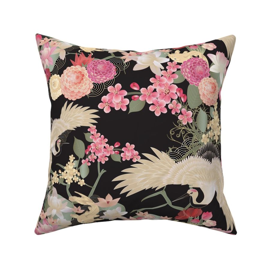 Japanese garden with cranes Fabric | Spoonflower