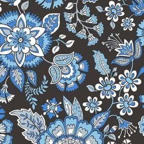 Floral Brocade Garden in Blue