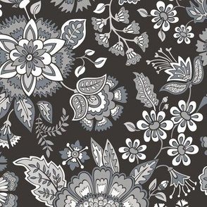 Floral Brocade Garden  in Grey