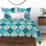 Cheater Quilt Basket of Lilies Pattern Teal Grey 