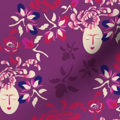 16-16AP Kabuki Garden Plum Floral_Miss Chiff Designs