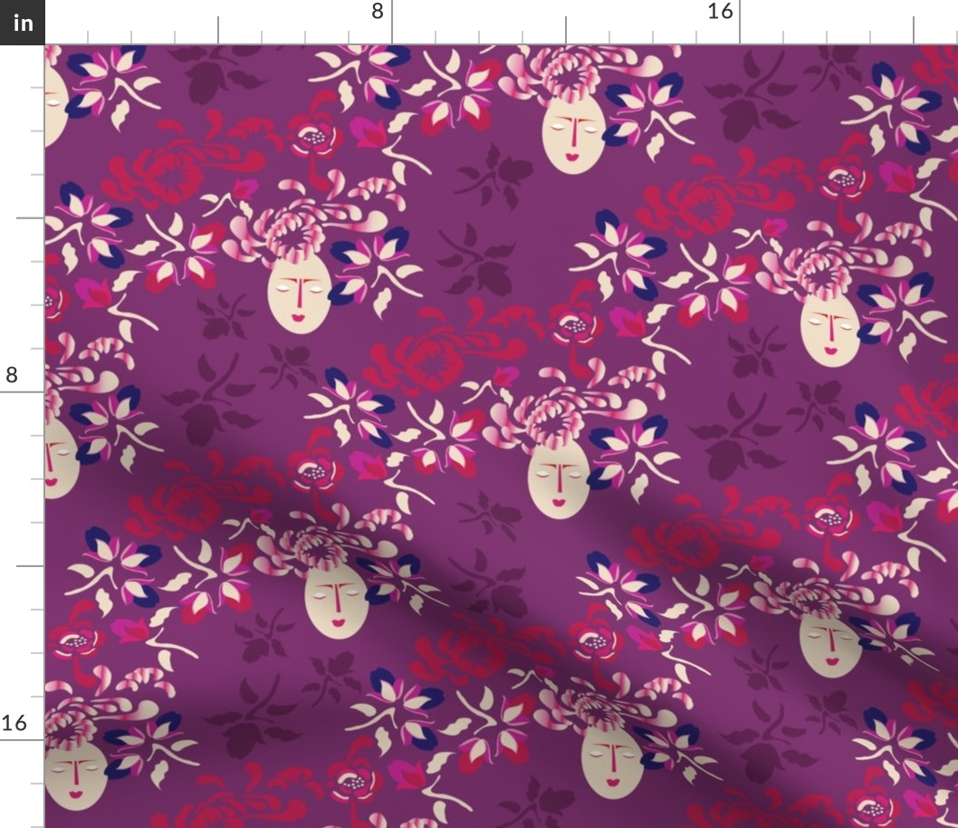 16-16AP Kabuki Garden Plum Floral_Miss Chiff Designs