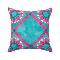 Cheater Quilt Sunflowers Pattern Teal Pink