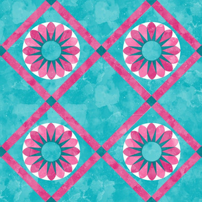 Cheater Quilt Sunflowers Pattern Teal Pink