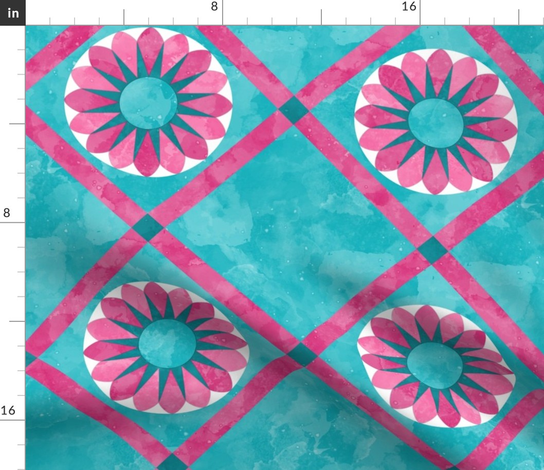 Cheater Quilt Sunflowers Pattern Teal Pink