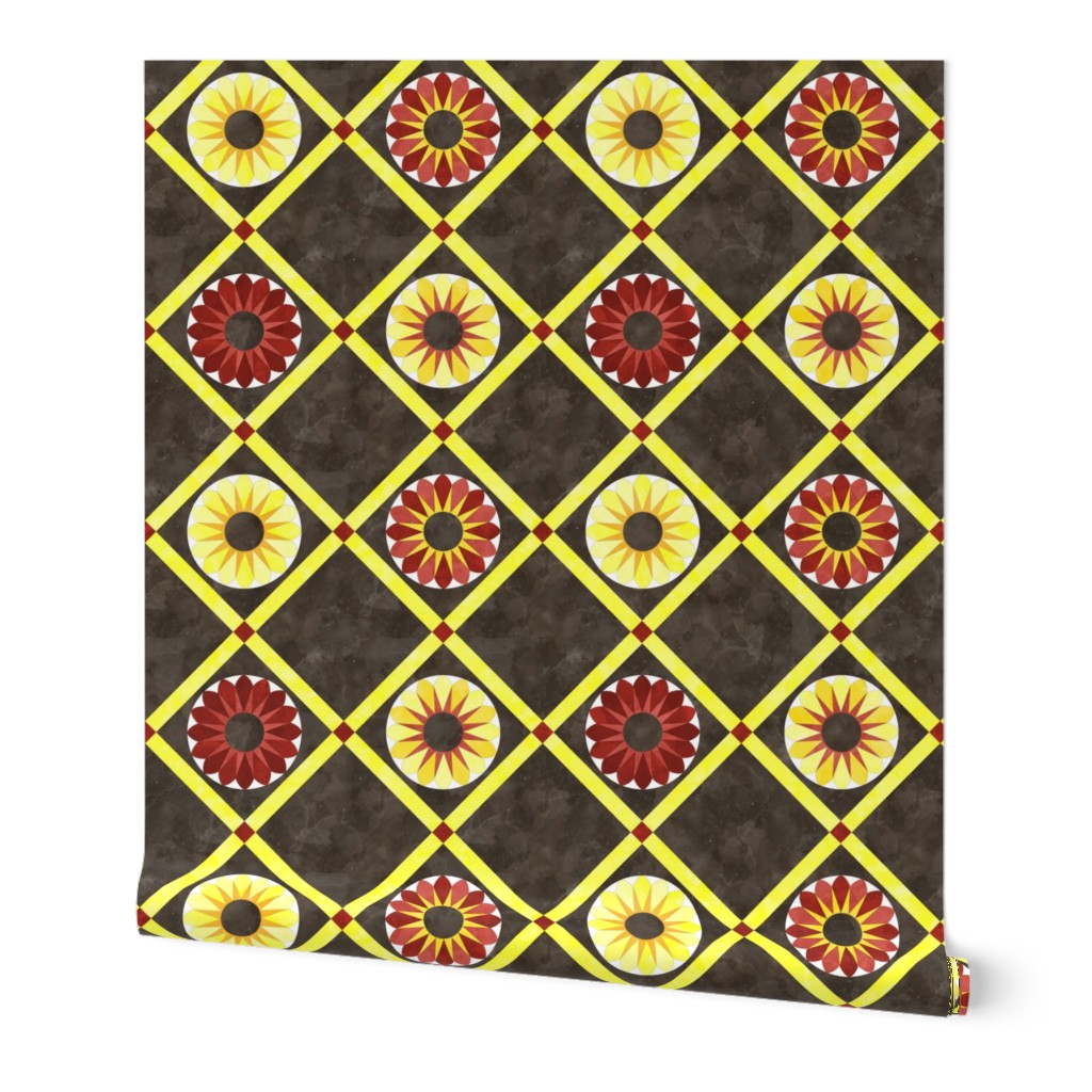 Cheater Quilt Sunflowers Pattern Brown Yellow Orange