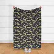 Koi Pond with Waves, Gold on Deep Navy Blue