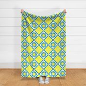 Cheater Quilt Sunflowers Pattern Yellow Blue White