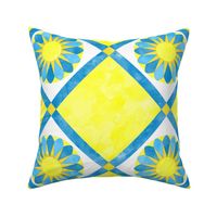 Cheater Quilt Sunflowers Pattern Yellow Blue White