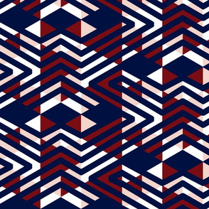 Navy Red Pink abstract tribal triangles