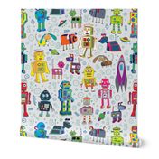 Robots in Space - on grey - medium - small