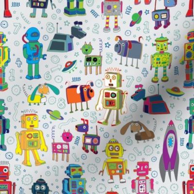 Robots in Space - on grey - medium - small