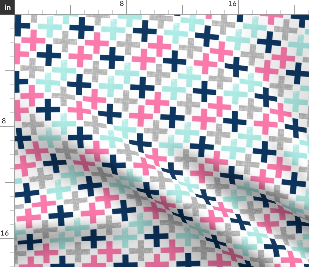 plus swiss cross pink mint grey navy girls baby nursery swiss crosses geo geometric