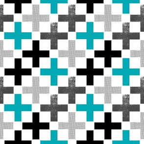 plus swiss cross charcoal turquoise grey aqua kids boys boy nursery baby boy swiss crosses