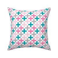 swiss cross girls pink turquoise aqua plus pluses pink grey 