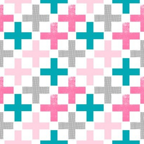 swiss cross girls pink turquoise aqua plus pluses pink grey 