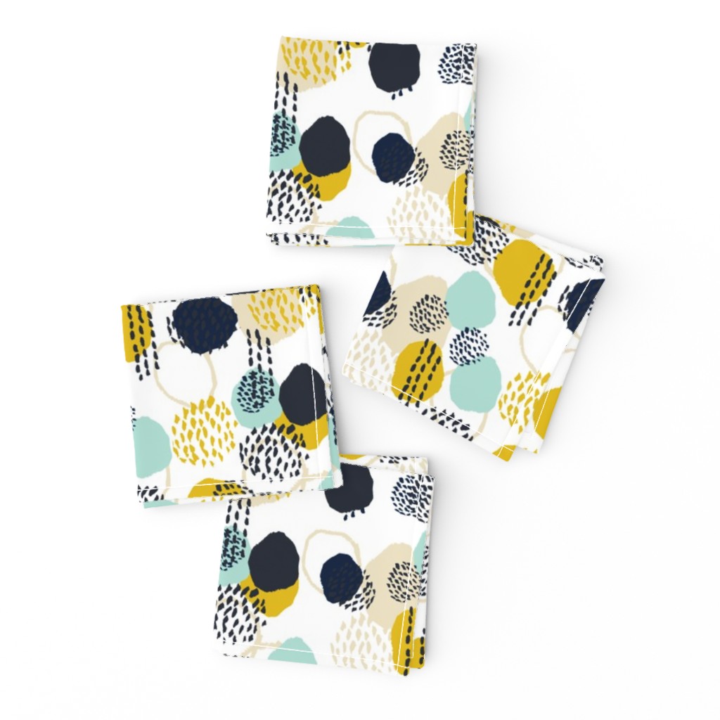 abstract expression mustard  mint navy khaki dots painted painterly abstract baby nursery