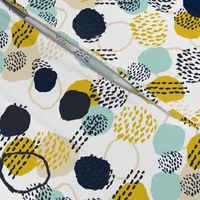 abstract expression mustard  mint navy khaki dots painted painterly abstract baby nursery